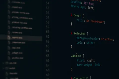 Close-up of colorful CSS code lines on a computer screen for web development.